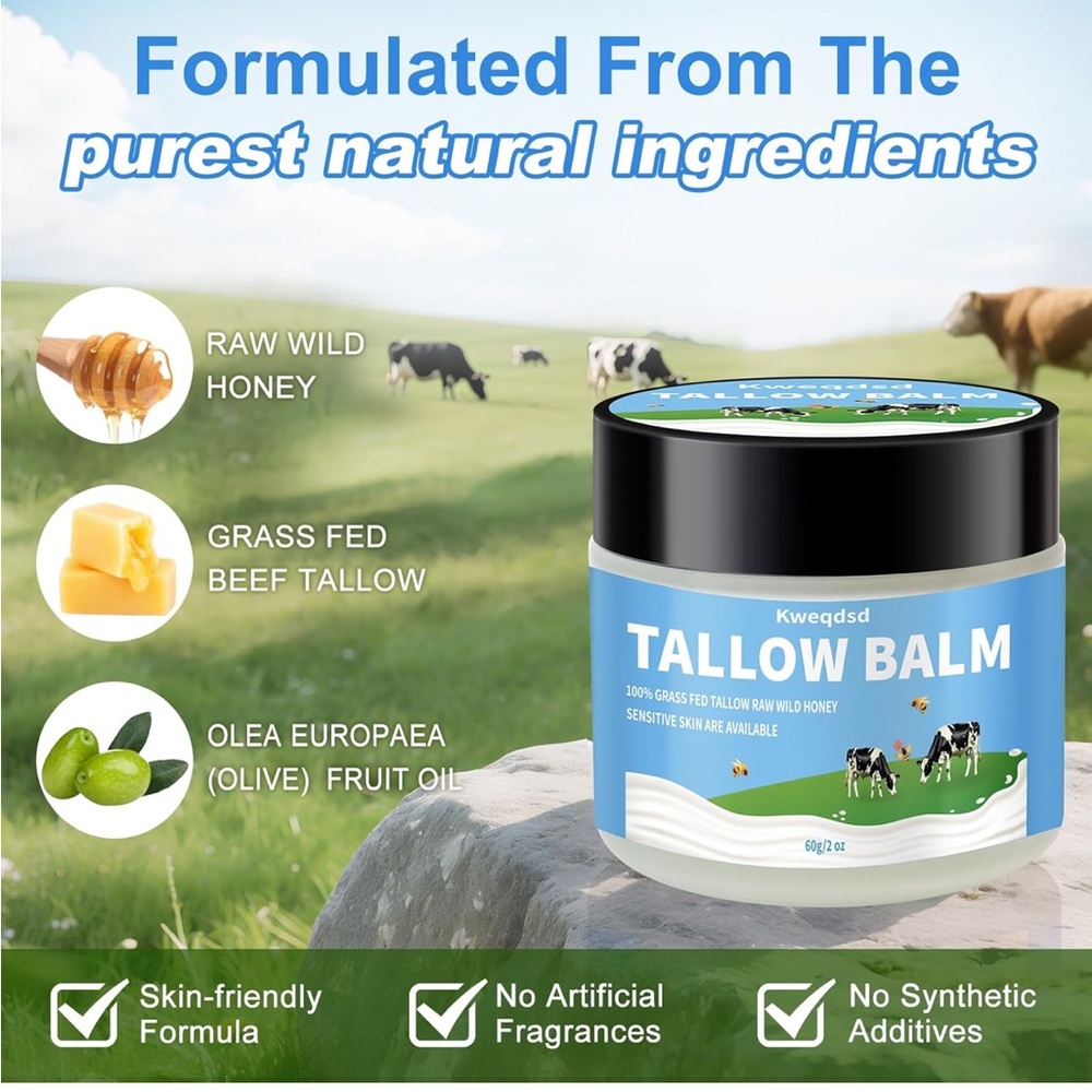 NEW! Organic Grass-Fed Beef Tallow Balm with Raw Honey Face and Body Moisturizer